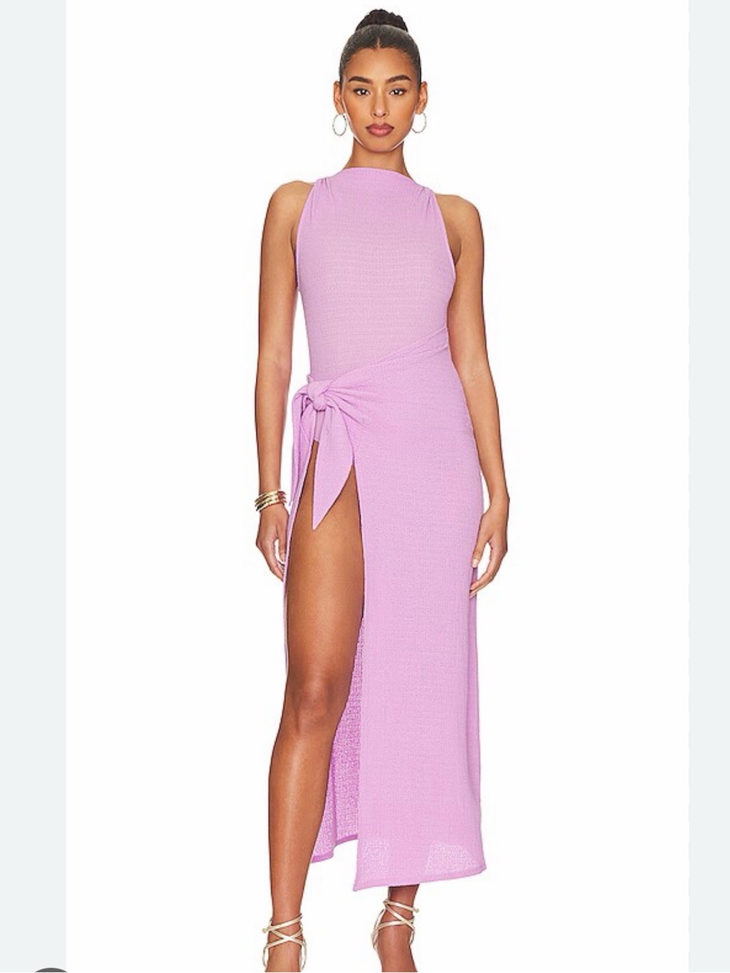 Revolve Camila Coelho Lavender Bodysuit Poppy Midi Dress With Side Slit Tie M